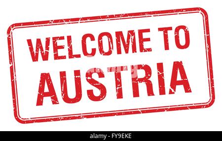 welcome to Austria red grunge square stamp Stock Vector