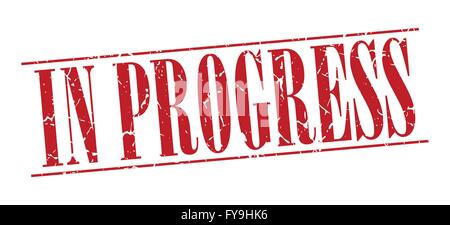 in progress red grunge vintage stamp isolated on white background Stock Vector
