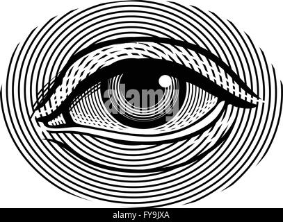 Vector illustration of human eye in vintage engraving style Stock Vector