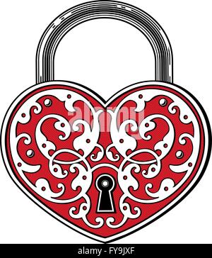 Heart shaped padlock in vintage engraving style Stock Vector