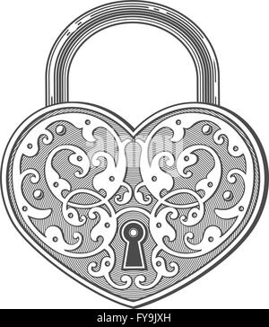 Heart shaped padlock in vintage engraving style Stock Vector