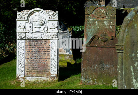 Gravestone of huntsman John Peel, St Kentigern's Church in Caldbeck, Lake District National Park, Cumbria, England UK Stock Photo