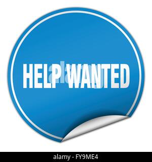 help wanted round blue sticker isolated on white Stock Vector