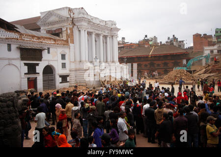 On April 25th 2015, Nepal was struck by a huge earthquake. This image was taken three hours after the first quake. Durbar Square Stock Photo