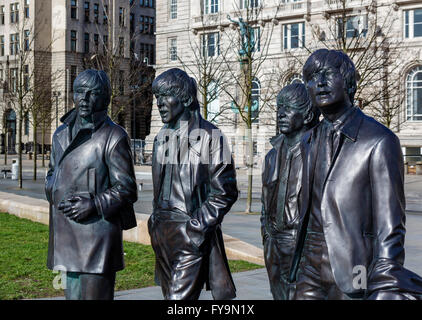 Andrew Edward's sculpture of The Beatles at Pier Head, Liverpool, Merseyside, England, UK Stock Photo