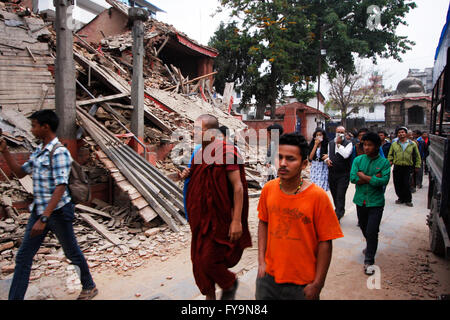 On April 25th 2015, Nepal was struck by a huge earthquake. This image was taken three hours after the first quake. Durbar Square Stock Photo