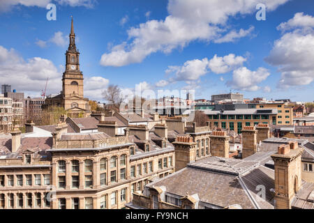 A view over the roof tops to All Saints Church, Newcastle-upon-Tyne, Tyne and Wear, England, UK Stock Photo