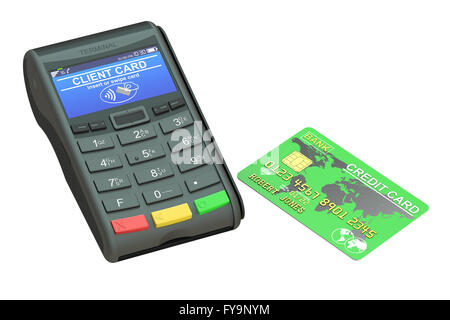 POS terminal and credit card, 3D rendering Stock Photo