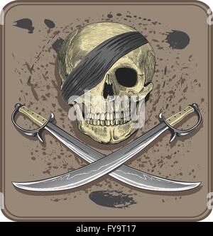 Vector illustration of pirate skull with swords Stock Vector
