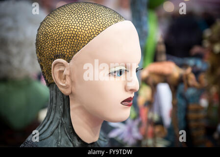 Ex Machina inspired edible face cake at Cake International – The Sugarcraft, Cake Decorating and Baking Show in London. Stock Photo