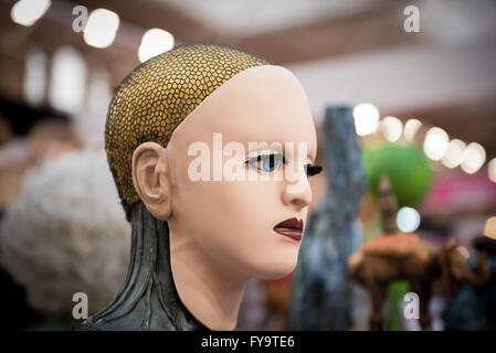 Ex Machina inspired edible face cake at Cake International – The Sugarcraft, Cake Decorating and Baking Show in London. Stock Photo