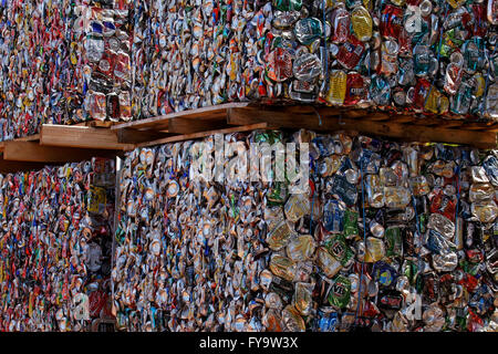 Crushed aluminum cans for recycling, Augusta Western Australia Stock Photo