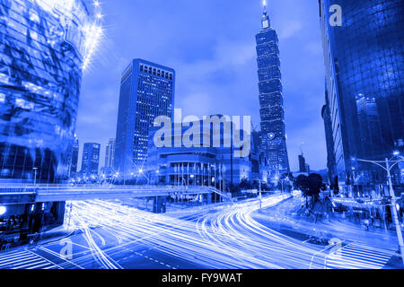 Blue style The Taipei cityscape at twilight in Taiwan city Stock Photo