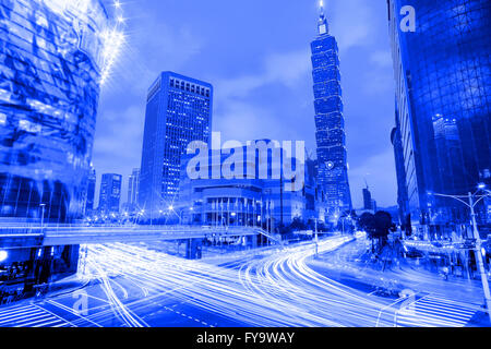 Blue style The Taipei cityscape at twilight in Taiwan city Stock Photo