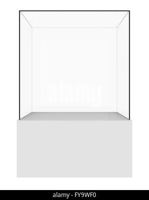 Blank white glass showcase mockup set, front and side view, 3d