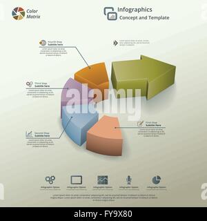 Infographic concept background of a 3d arrow made with five color cubes Stock Vector