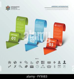Infographic background illustration of three curly arrows with options Stock Vector