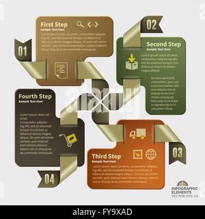 Four golden ribbons with infographic tags Stock Vector