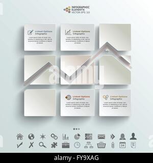 Infographic background illustration of a bar graph made from nine paper stickers. Stock Vector