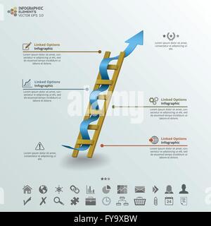 Infographic background illustration of a success ladder with blue arrow Stock Vector