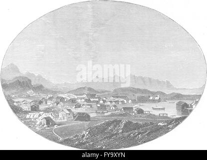 NORWAY: Kabelvaag, a village in the Lofoten Islands, antique print 1890 Stock Photo