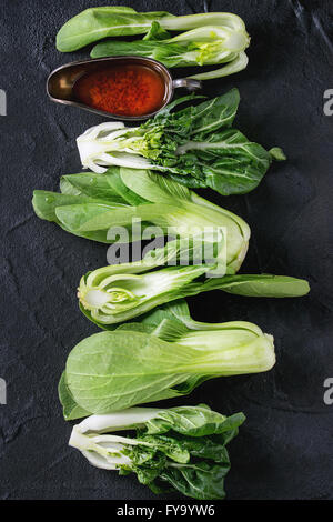 Assortment of raw bok choy Stock Photo