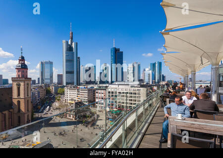 Terrace, Restaurant Leonhard's, view of the Financial District, Hauptwache in front, Frankfurt am Main, Hesse, Germany Stock Photo