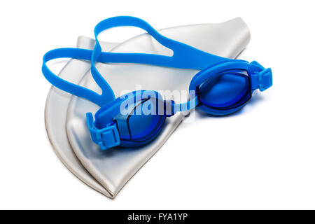 Glasses and cap for swimming on a white background Stock Photo