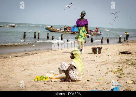 scene at Tanjih fish market, the biggest African fish market, Gambia, Africa Stock Photo