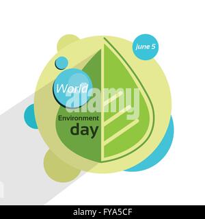 Green Leaf With Water Drops World Environment Day Stock Vector