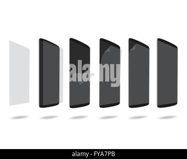Black smart phones protection film on screen set different angles. Vector illustration. EPS 10. No gradients. Raw materials are Stock Vector