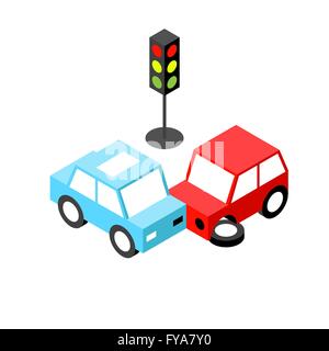 Car accident traffic light isometric.Vector illustration. EPS 10. No transparency. No gradients. Stock Vector