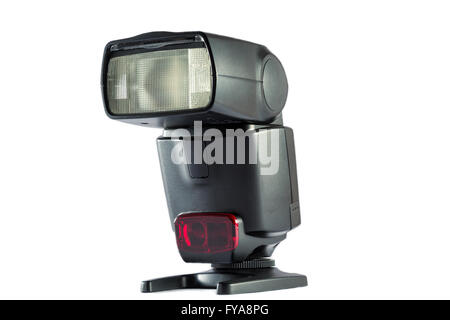 camera flash on stand in isolated white background Stock Photo