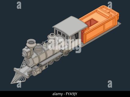 retro locomotive isometric flat vector Stock Vector