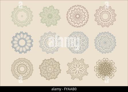 Vector set of abstract floral and circular patterns. Mandalas. Japanese ...