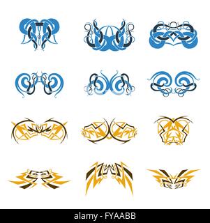 Vector design set of tribal tattoo art elements. These eye-catching graphic design ornamental resources are scalable, editable Stock Vector