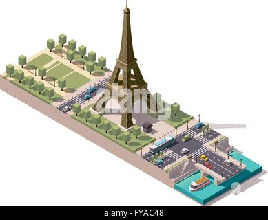 Vector isometric map of the Champ de Mars in Paris Stock Vector