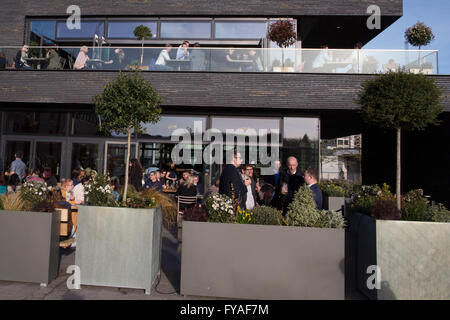 The Lighterman modern British gastro pub, on Granary Square, on the Kings Cross estate, in north London, England, UK Stock Photo