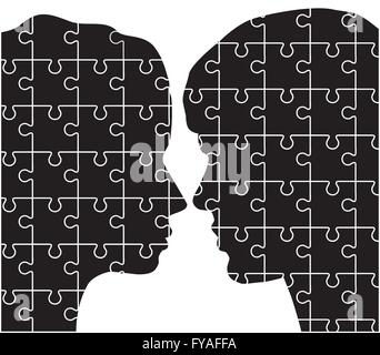 vector illustration of man woman head puzzles Stock Vector