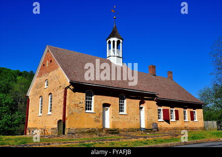 Bethabara, North Carolina: 1788 Gemeinhaus Moravian Church with attached minister's house at Bethabara historic settlement * Stock Photo