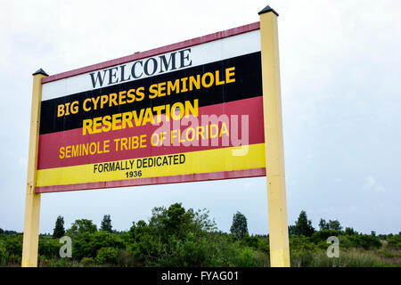 Florida Big Cypress Seminole Tribe Indian Reservation,sign,entrance,welcome,FL160403016 Stock Photo