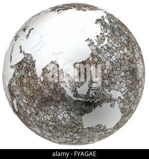 Southeast Asia on metallic model of planet Earth. Shiny steel ...