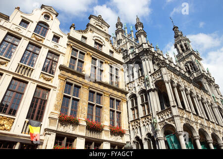 Facades on the famous Grand Place (Grote Markt) - the central square of Brussels. Stock Photo