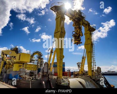 Offshore cable rig in Esbjerg harbor, Denmark Stock Photo