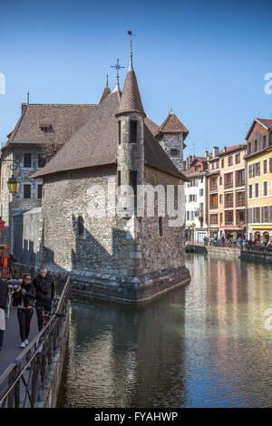 View of The Palais de l'Isle and Thiou river in Annecy old town, Haute-Savoie, France, Europe. Stock Photo