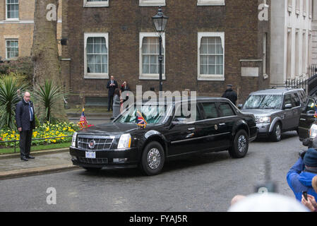 President Barack Obama's car 'The Beast' at 10 Downing Street London, England