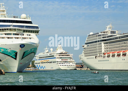 Cruise ships Norwegian Jade, AIDAvita, and MSC Poesia in the port of Venice