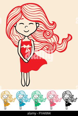 Hand drawn little girl in 6 color versions. Stock Vector