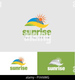 wave sun logo, sunset and sunrise logotype concept symbol icon vector ...