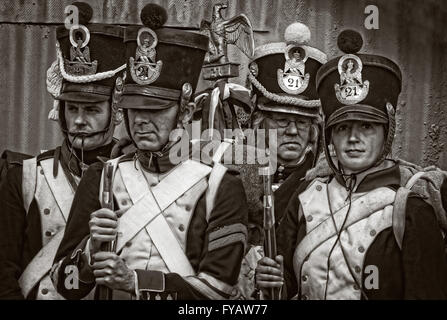 Napoleonic French foot soldiers of the 21eme Regiment de Ligne Monochrome Stock Photo